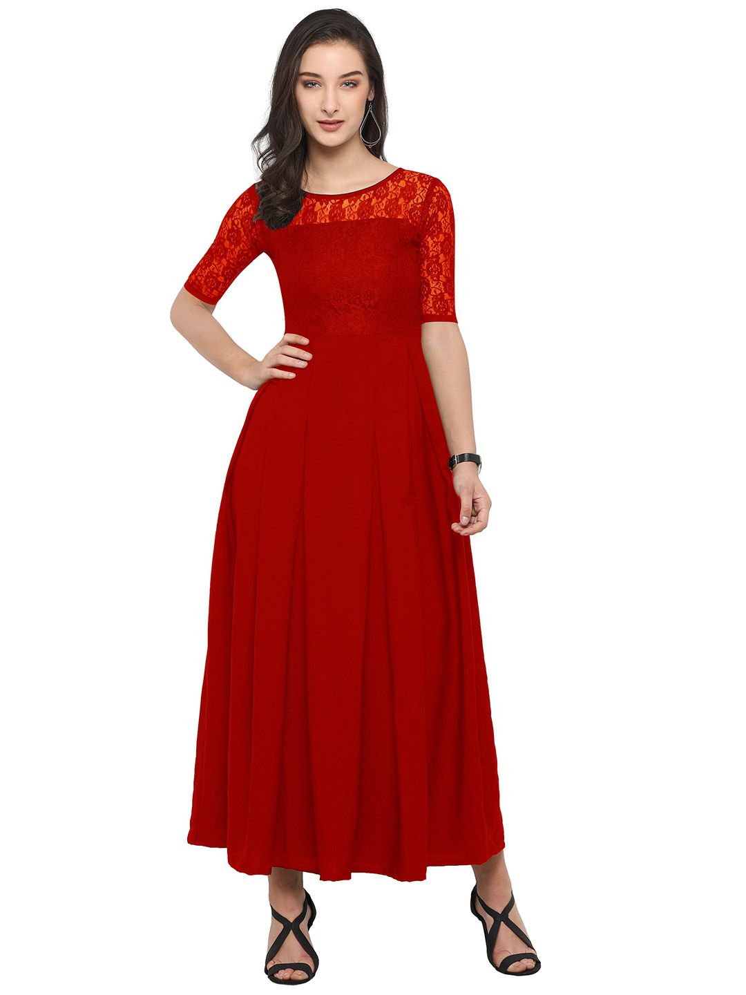 SHEETAL Associates Red Crepe Maxi Dress Price in India