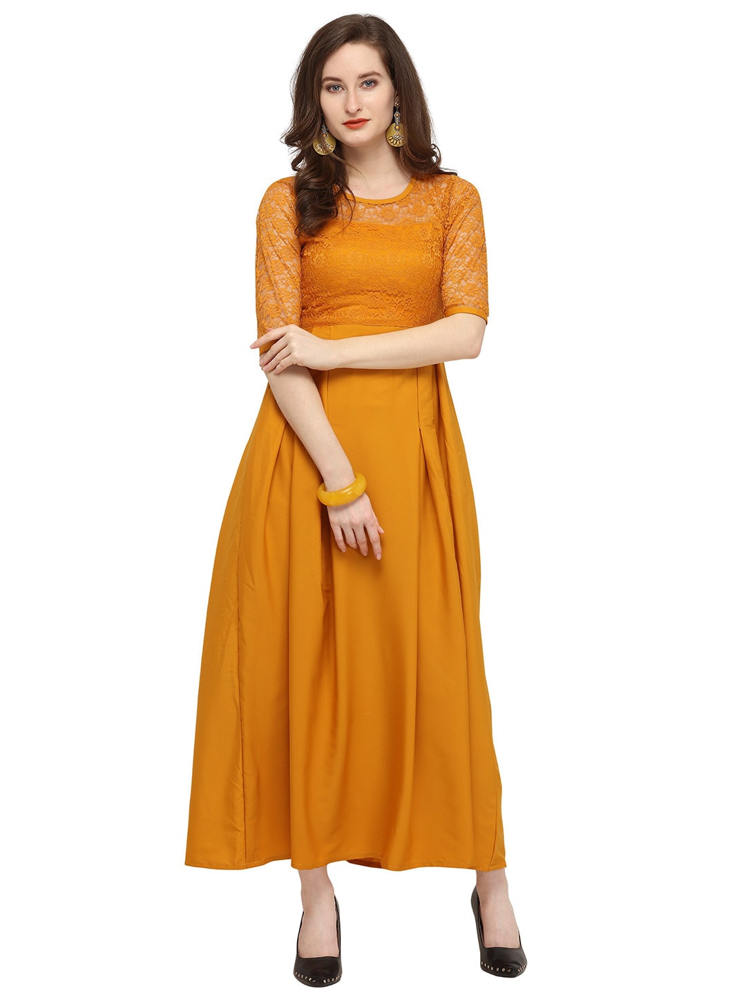 SHEETAL Associates Yellow Crepe Maxi Dress Price in India