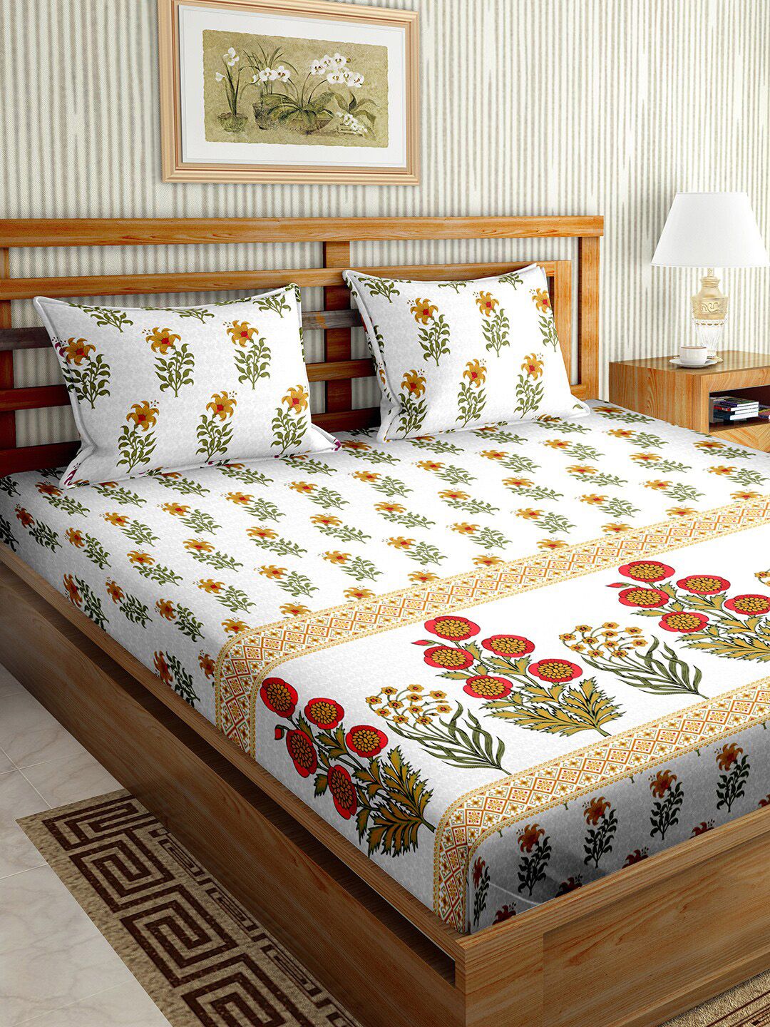 BELLA CASA Multicoloured Floral 180 TC King Bedsheet with 2 Pillow Covers Price in India