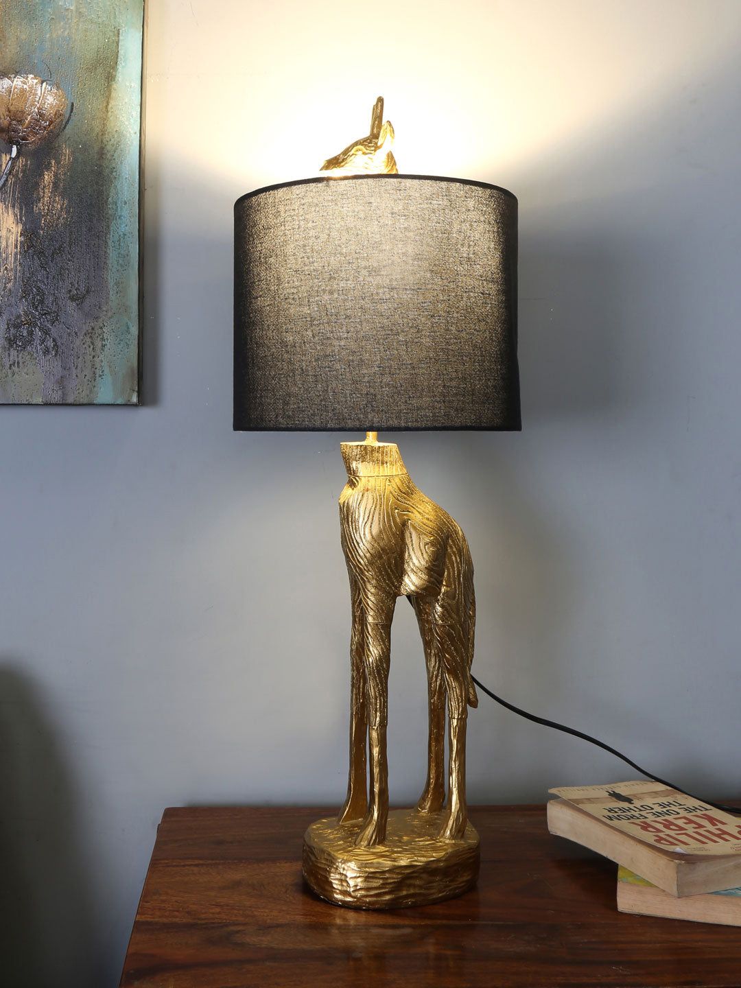 Athome by Nilkamal Gold-Toned & Black Giraffe Shaped Table Lamp Price in India