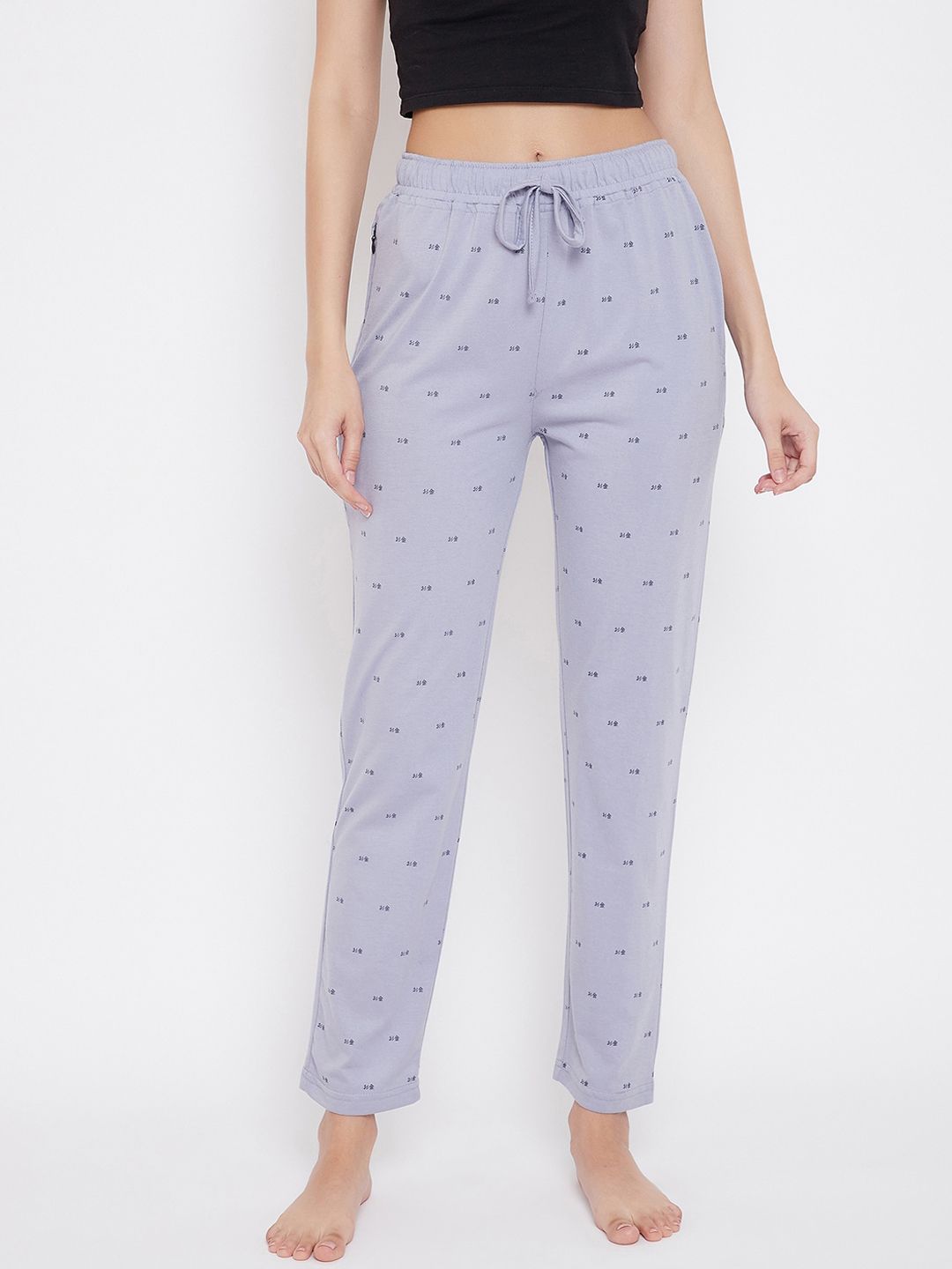 Okane Women Mauve & Black Printed Lounge Pants Price in India