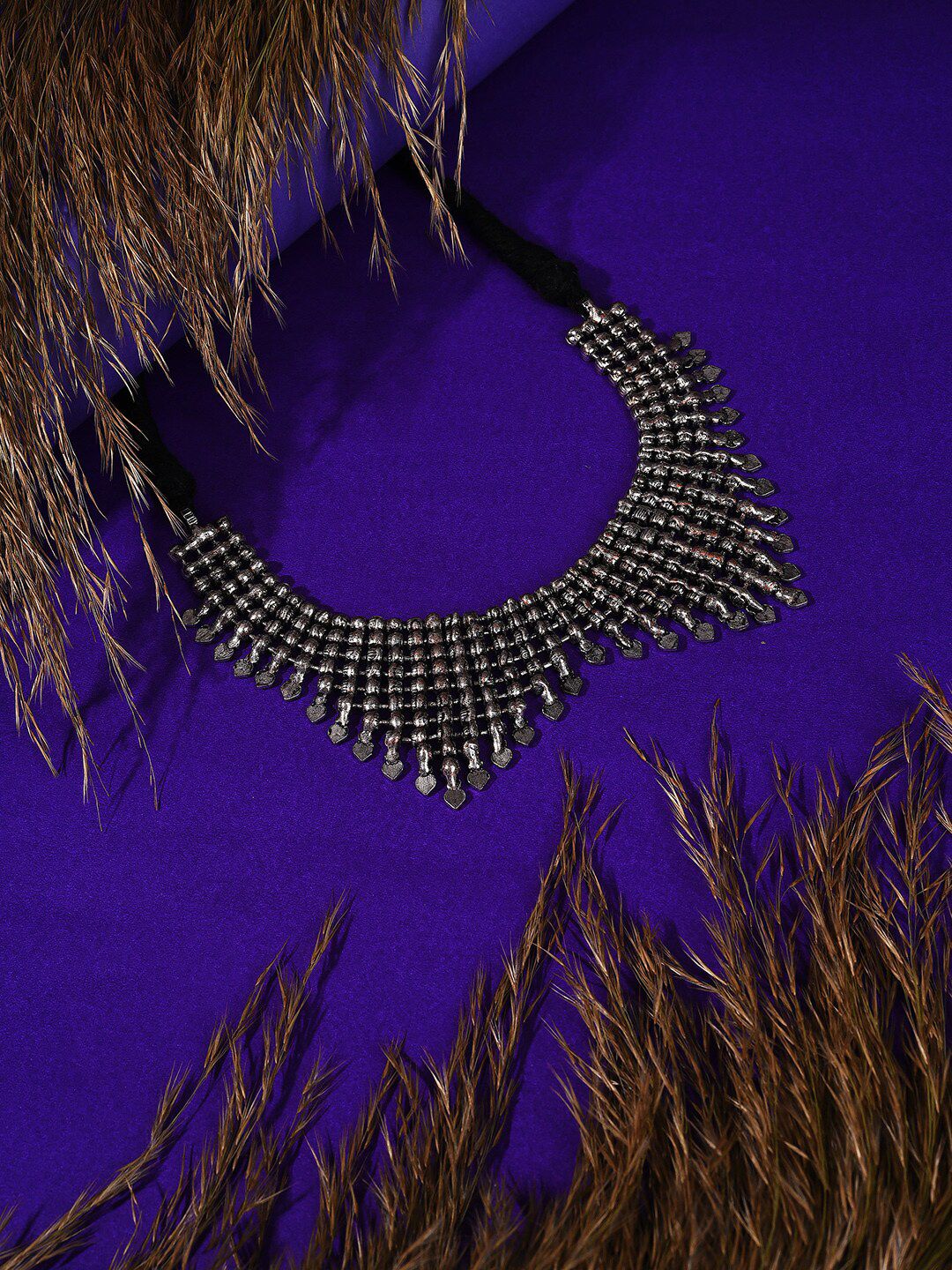 SOHI Grey & Black Silver-Plated Choker Necklace Price in India