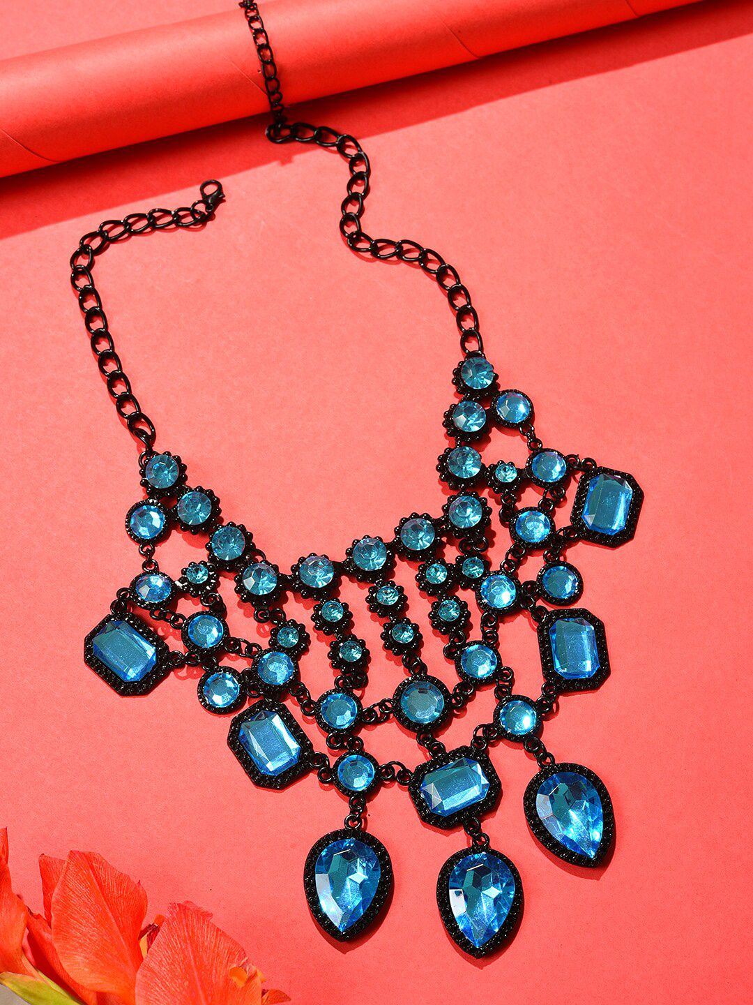 SOHI Blue & Black Artificial Stones Necklace Price in India