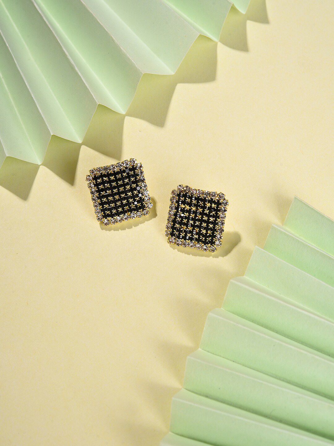 SOHI Women Black Gold Plated Square Studs Price in India
