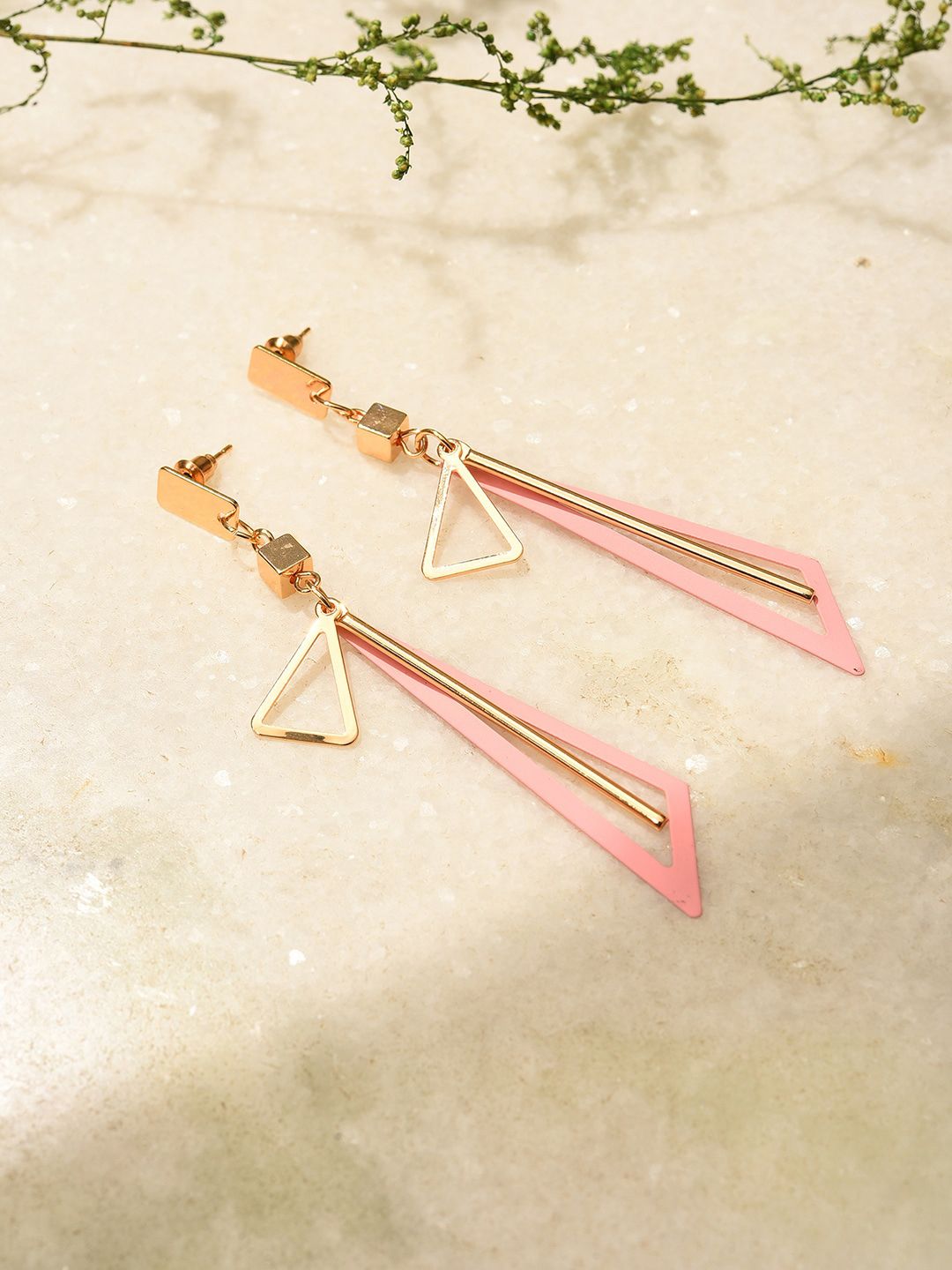 SOHI Pink & Gold-Plated Contemporary Drop Earrings Price in India