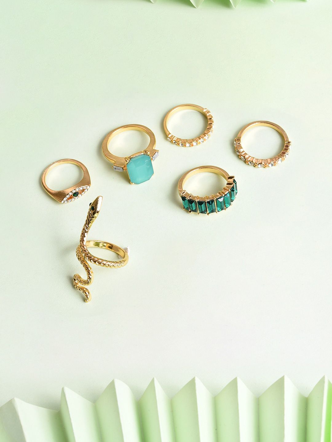 SOHI Set Of  6 Gold-plated Artificial Stone Studded Finger Rings Price in India