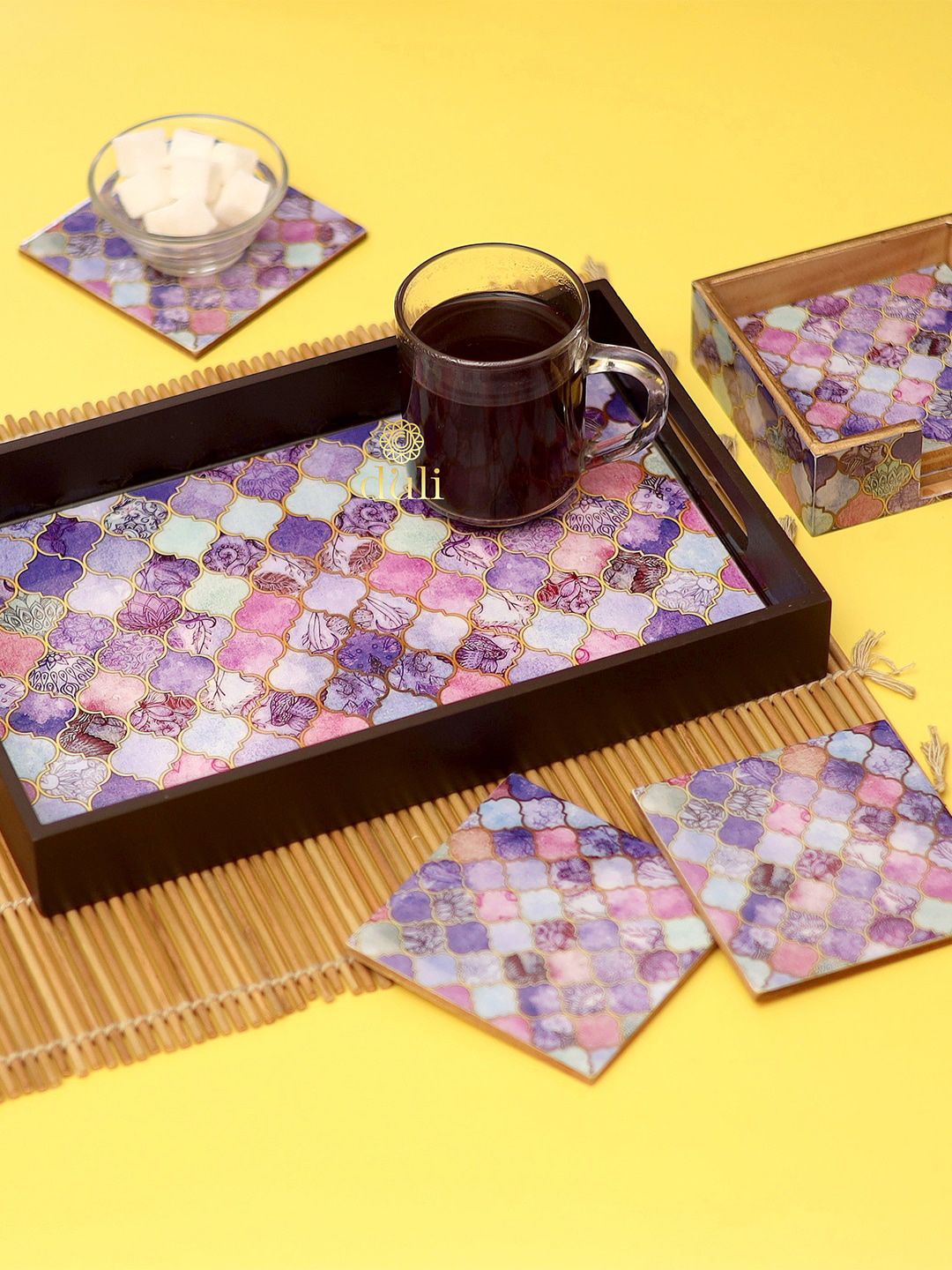 DULI Set Of 6 Purple Coasters & Serving Tray Price in India