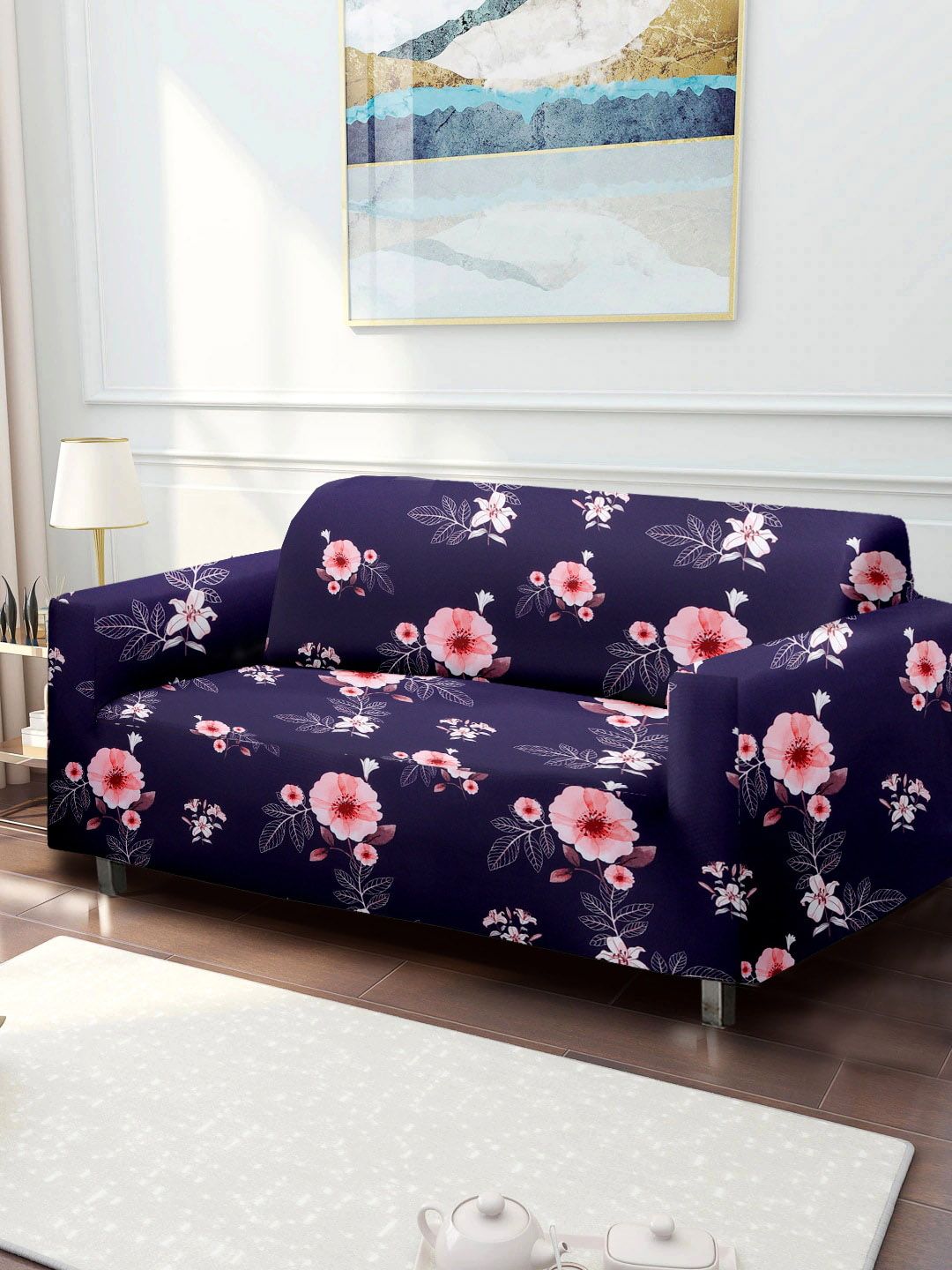 Purple & Pink Printed 2-Seater Sofa Cover Price in India