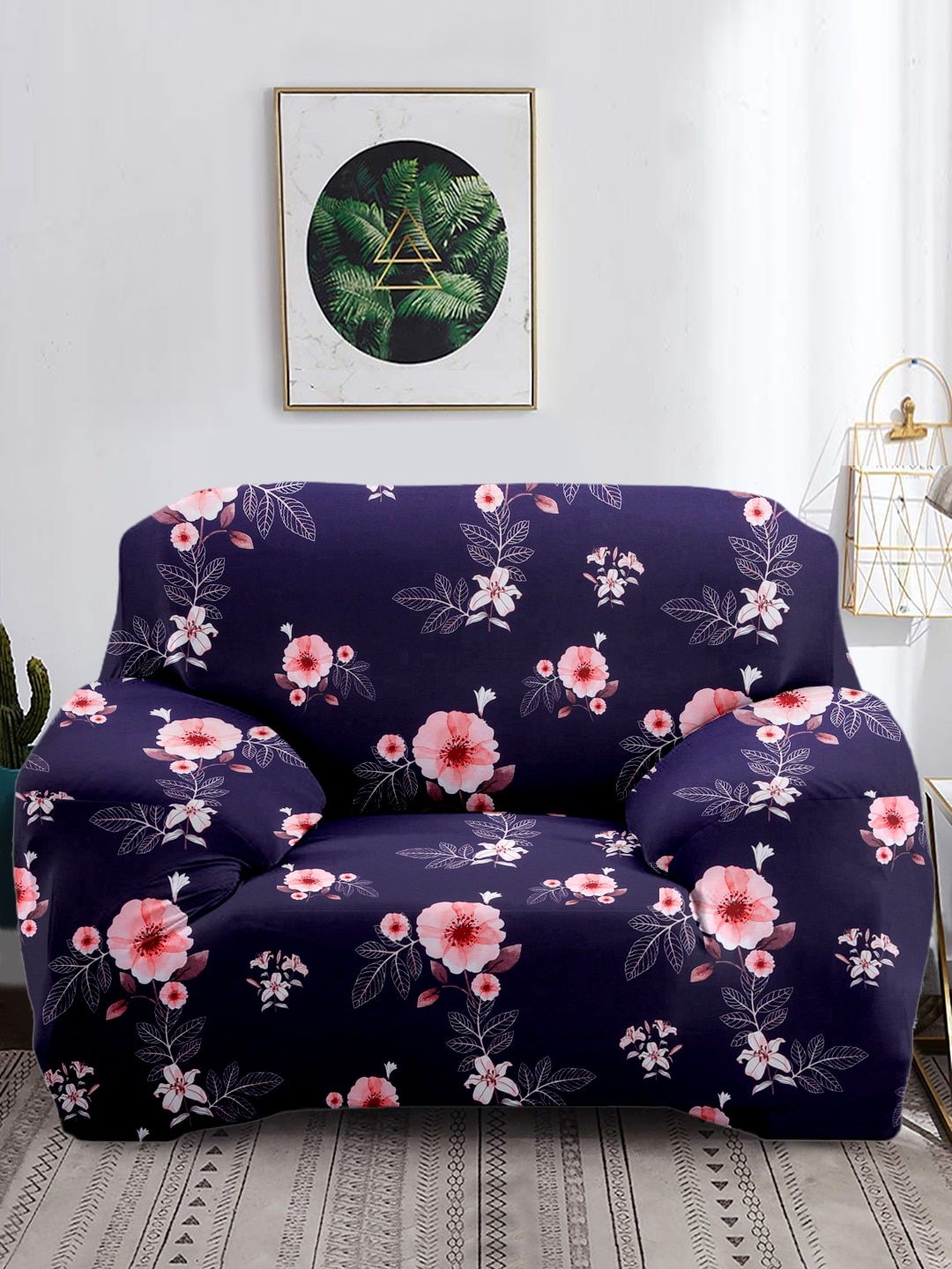Cortina Purple & Pink Printed 1-Seater Sofa Cover Price in India