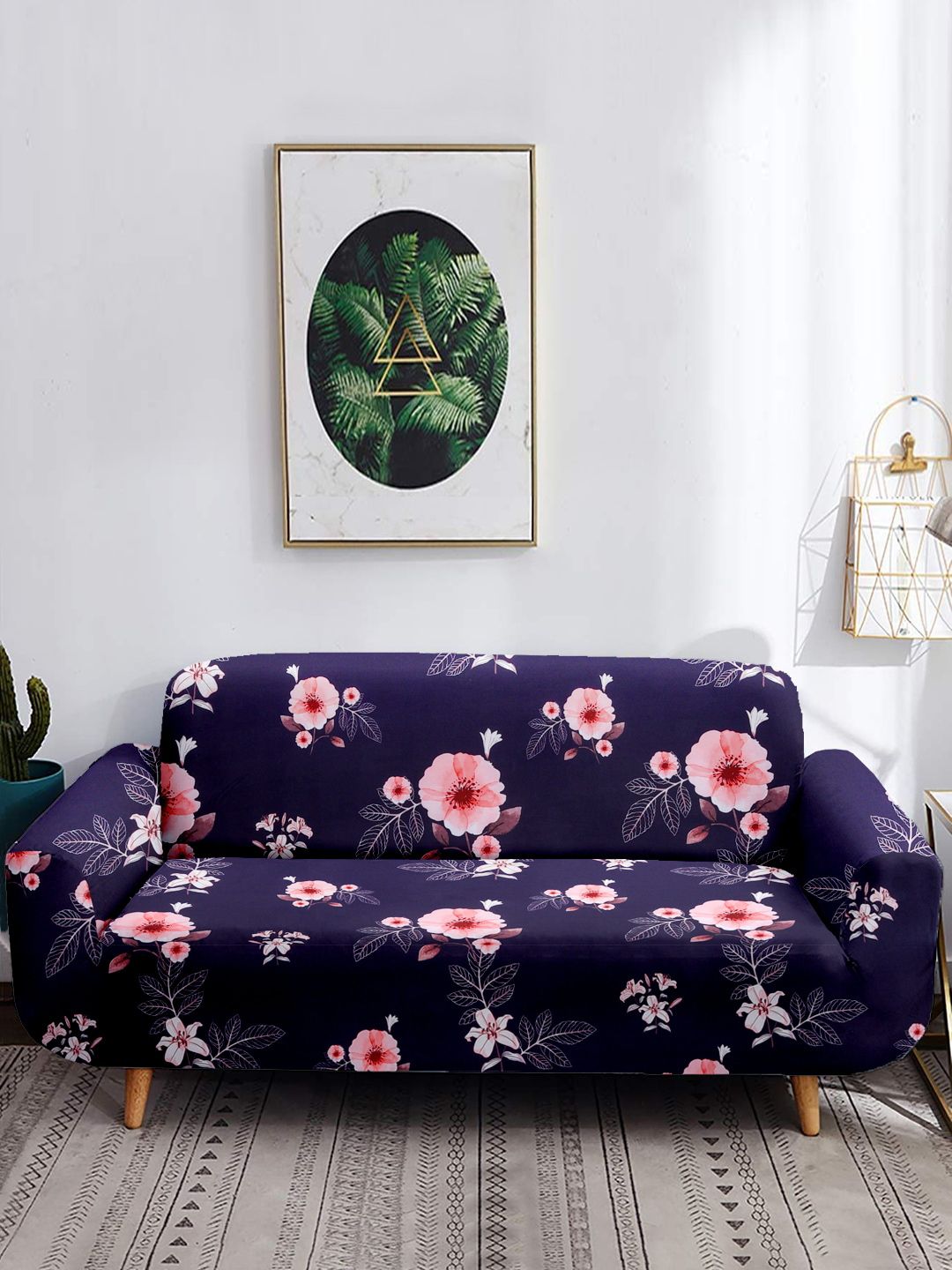 Cortina Purple & Pink Printed 3-Seater Sofa Cover Price in India
