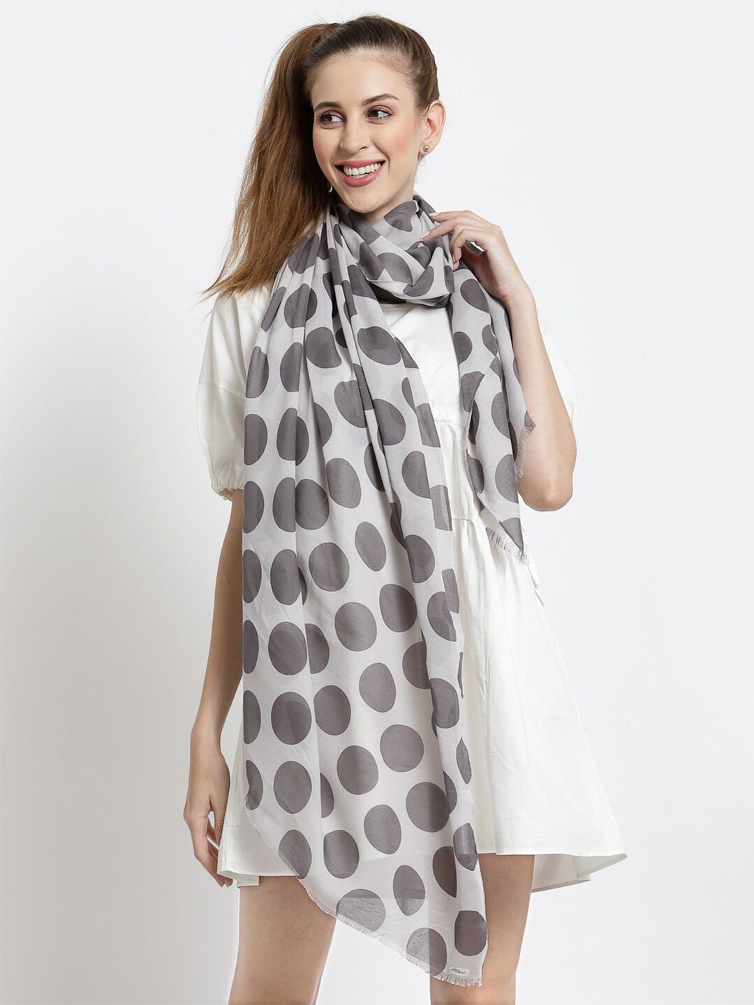 J Style Women Grey & White Printed Stole Price in India