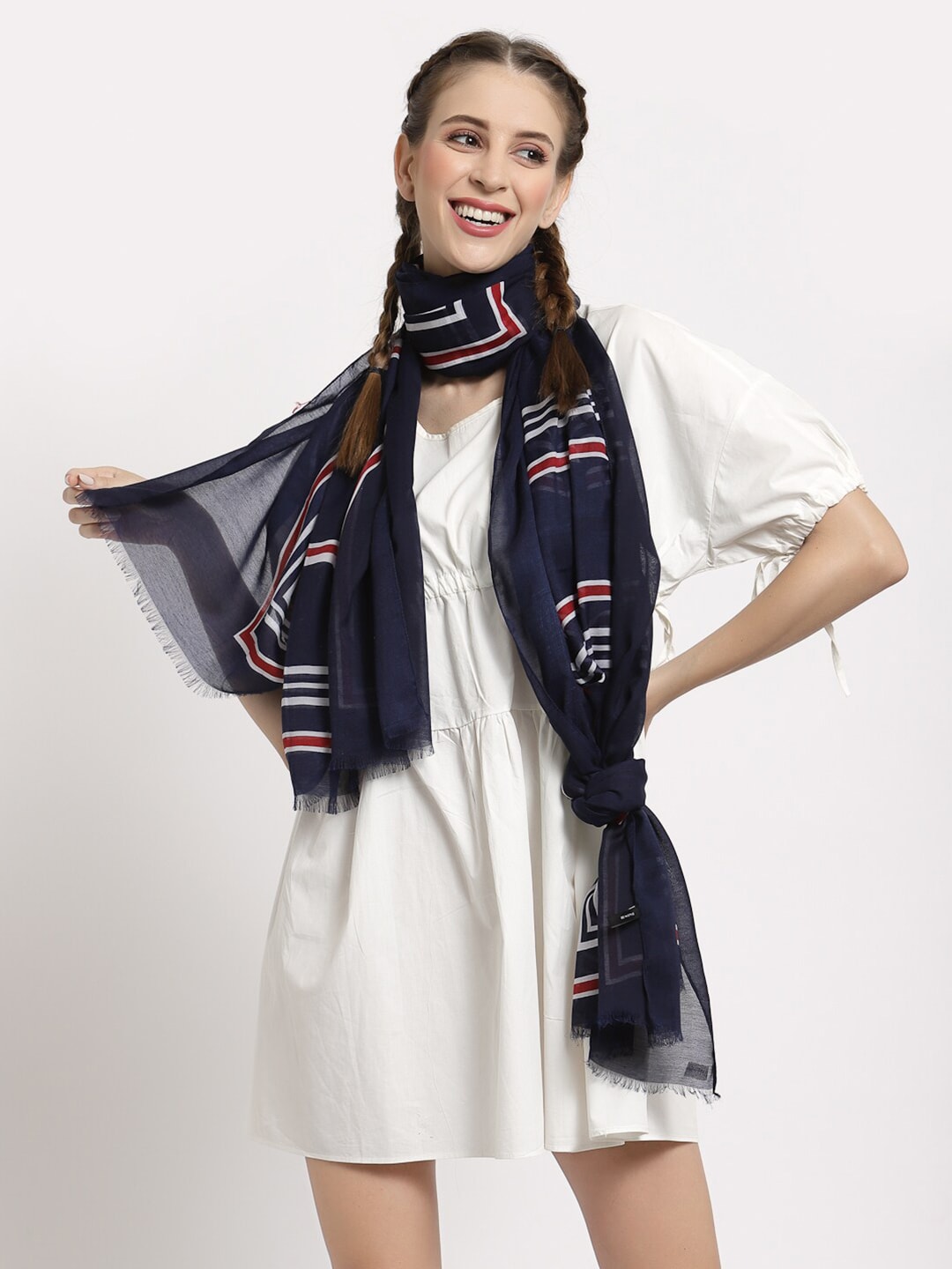 J Style Women Blue & Red Striped Stole Price in India