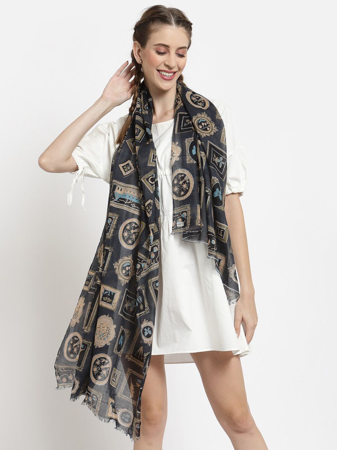 J Style Women Black Printed Stole Price in India