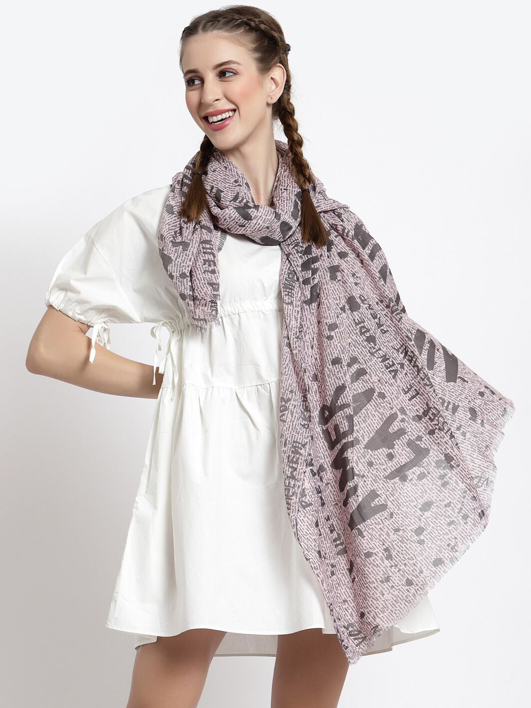 J Style Women Pink & Black Printed Cotton Stole Price in India