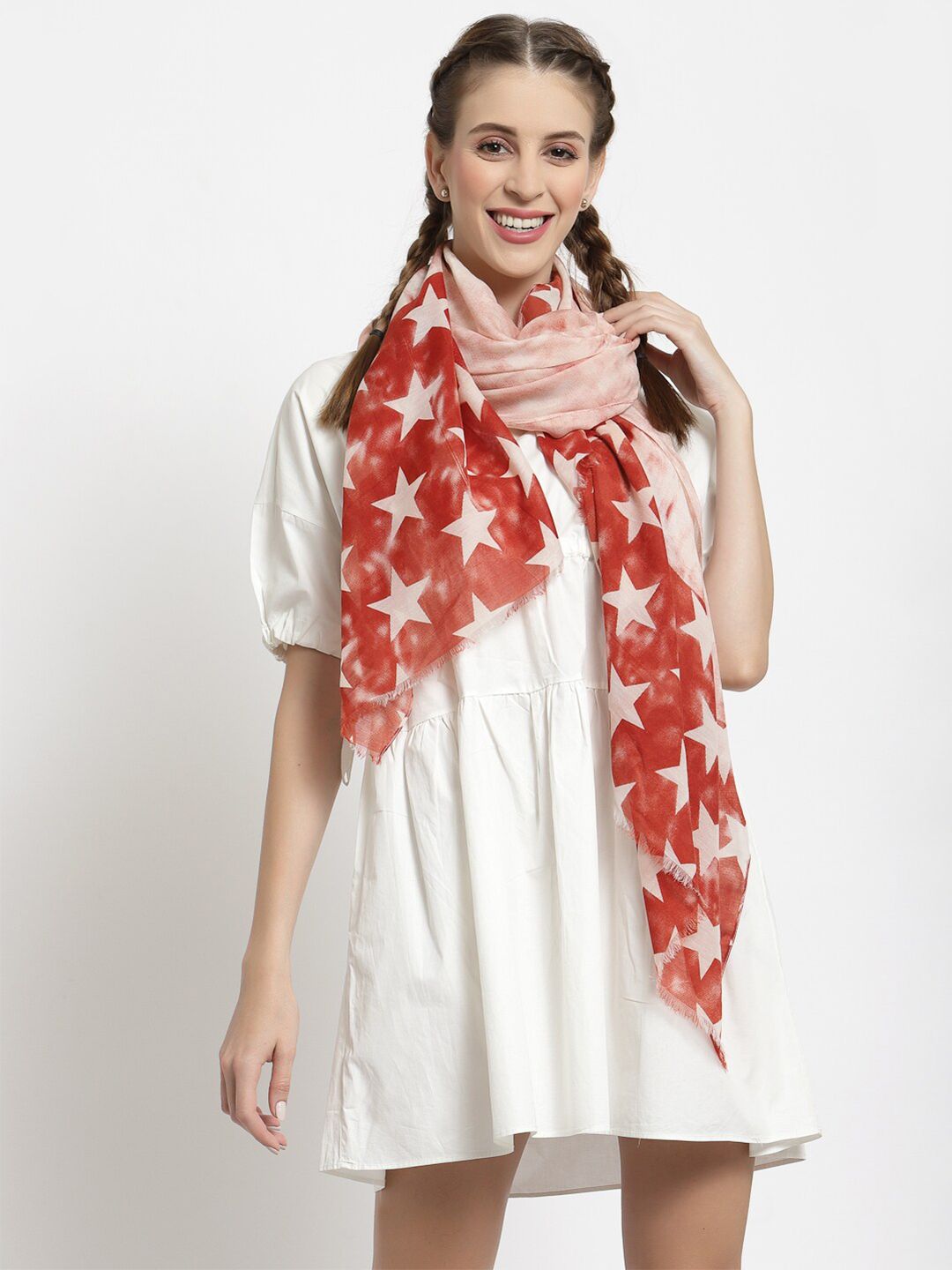 J Style Women Red & White Printed Stole Price in India