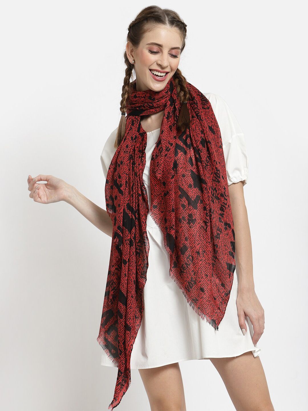 J Style Women Red & Black Printed Cotton Stole Price in India