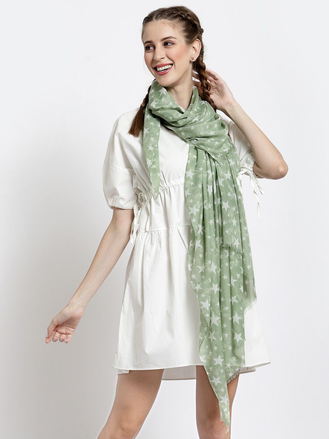 J Style Women Green & White Printed Stole Price in India