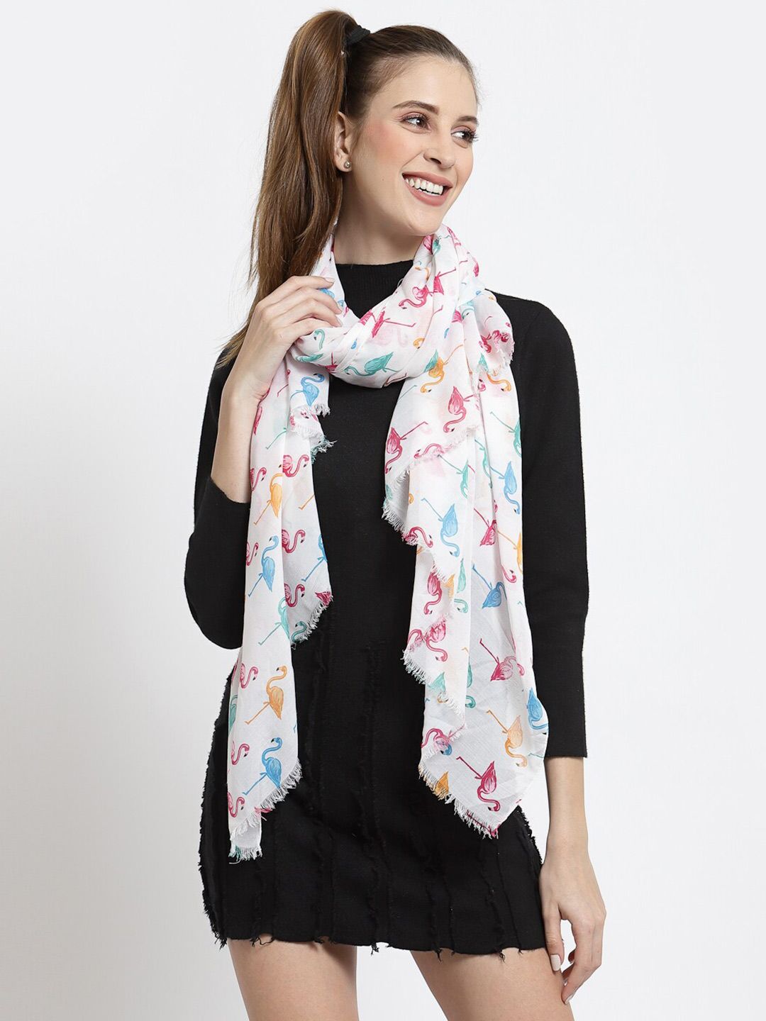 J Style Women White & Pink Printed Stole Price in India