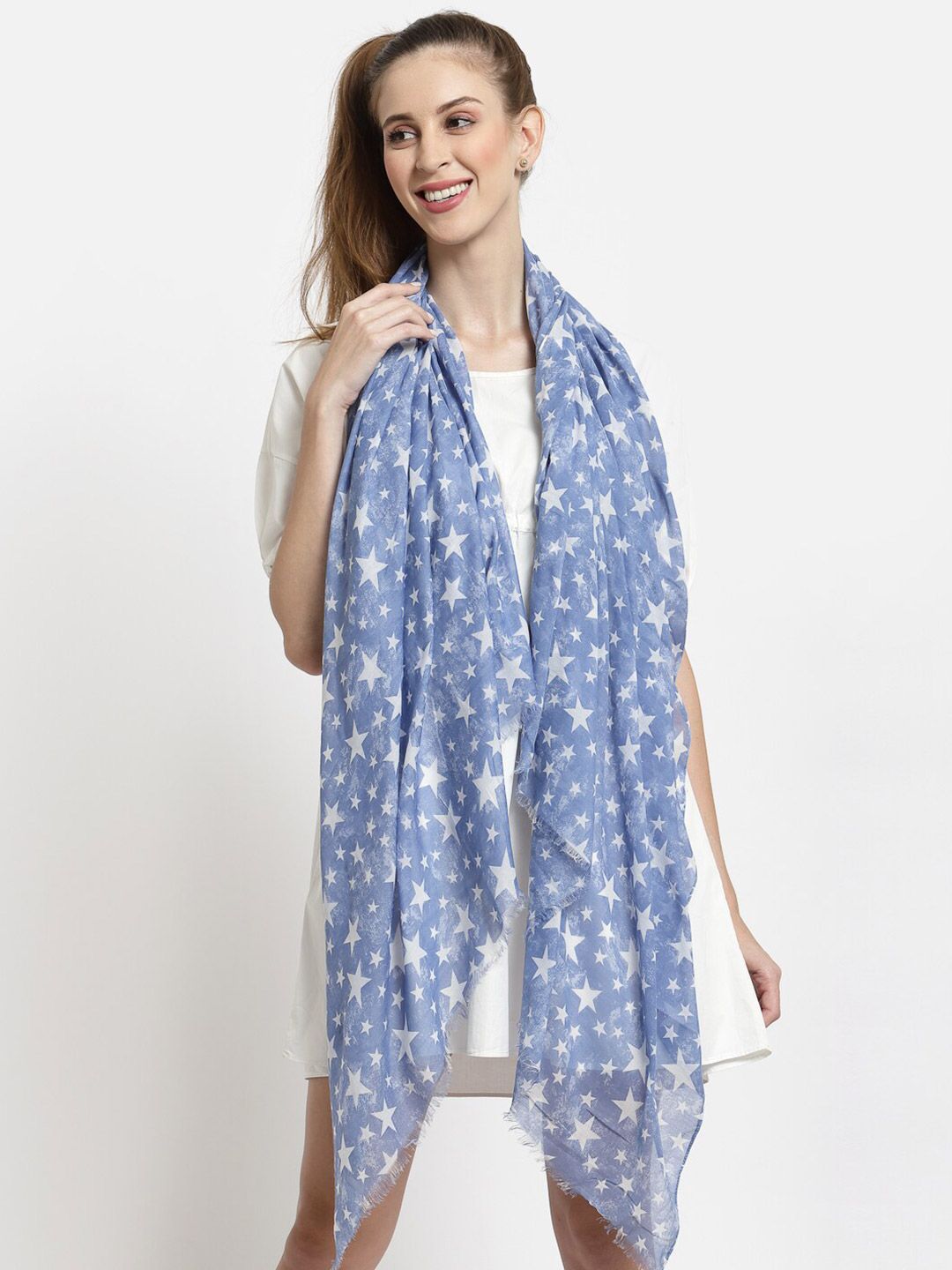 J Style Women Blue & White Printed Stole Price in India