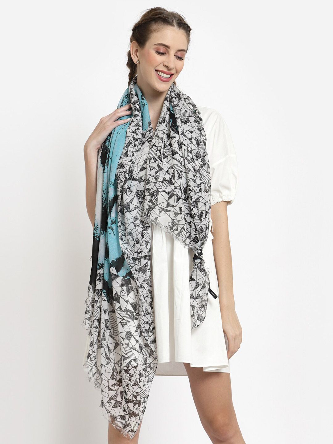 J Style Women Grey & Black Printed Cotton Stole Price in India