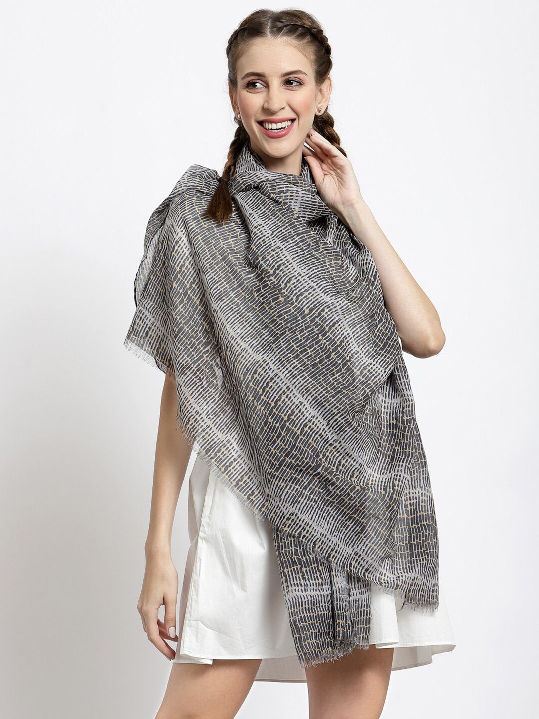 J Style Women Grey Printed Stole Price in India