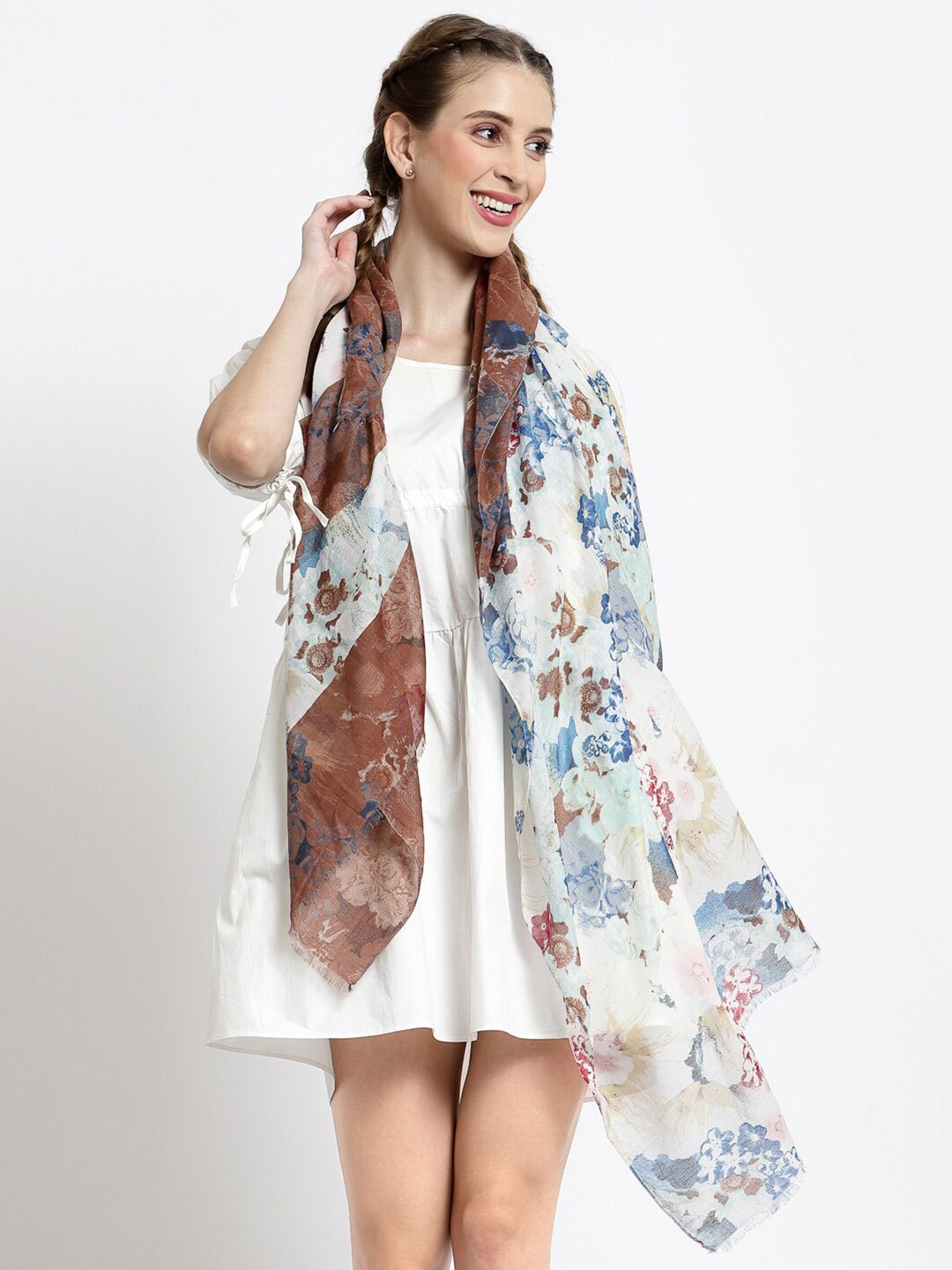 J Style Women Brown & White Printed Stole Price in India