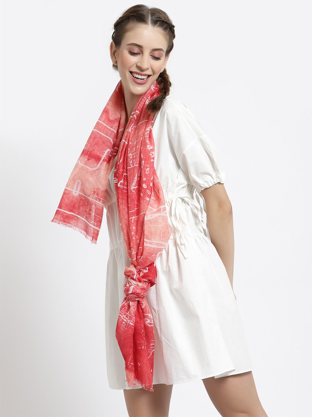 J Style Women Red & White Printed Stole Price in India