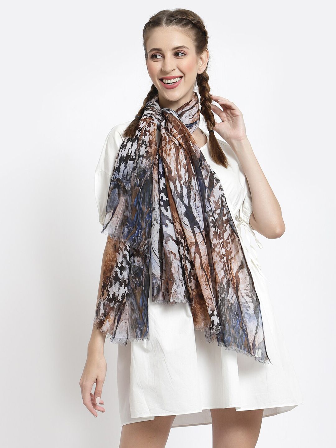 J Style Women Brown & Grey Printed Stole Price in India