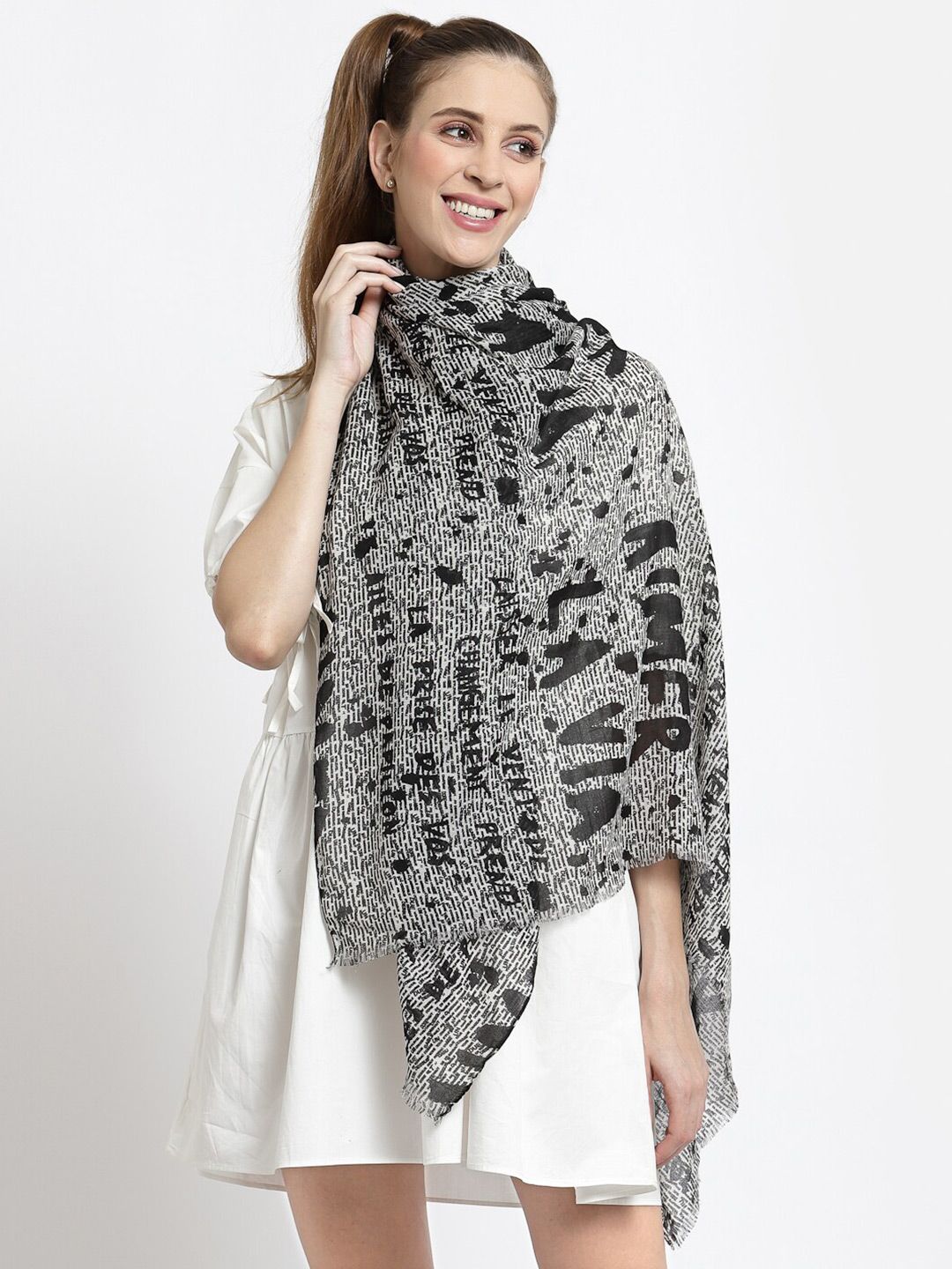 J Style Women Black & Grey Printed Stole Price in India