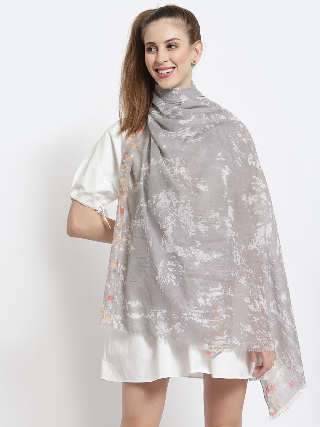 J Style Women Grey & White Printed Stole Price in India