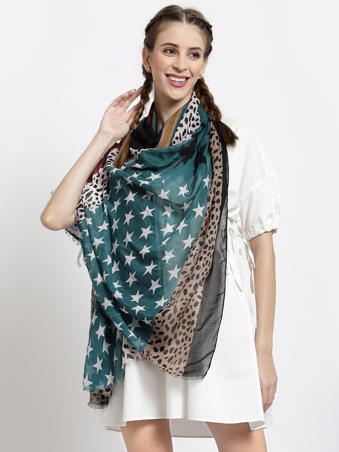 J Style Women Green & Maroon Printed Stole Price in India