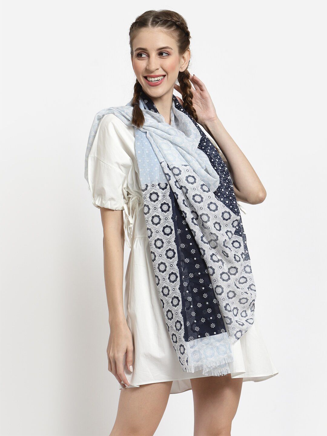 J Style Women Blue & White Printed Stole Price in India