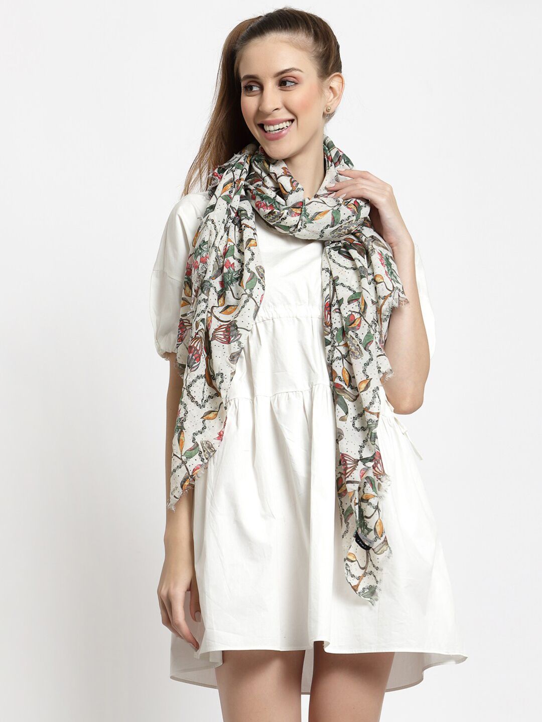 J Style Women White & Grey Printed Stole Price in India