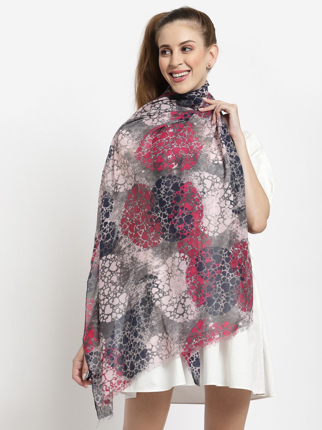 J Style Women Grey & Rust Printed Cotton Stole Price in India