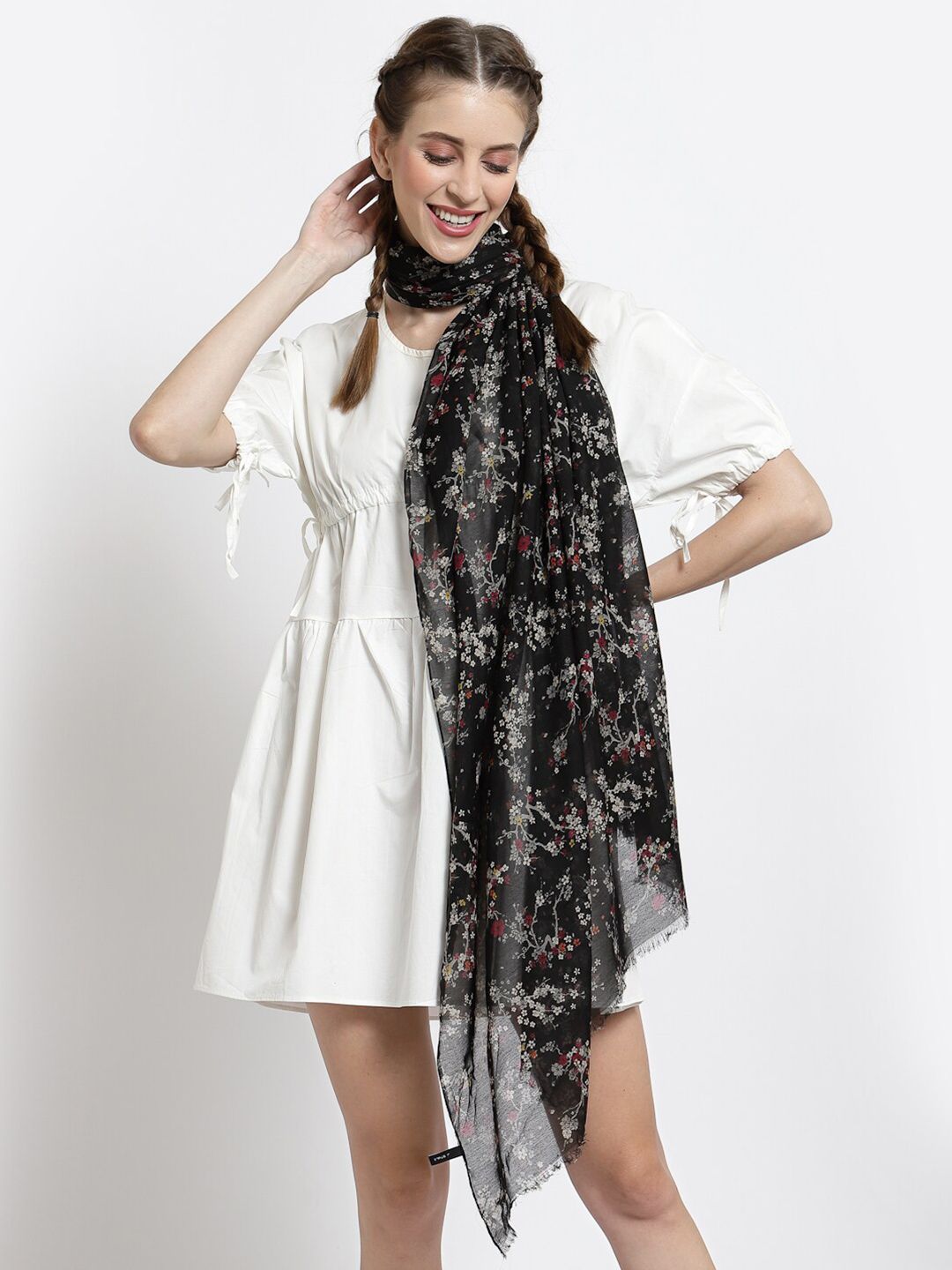 J Style Women Black & Grey Printed Stole Price in India