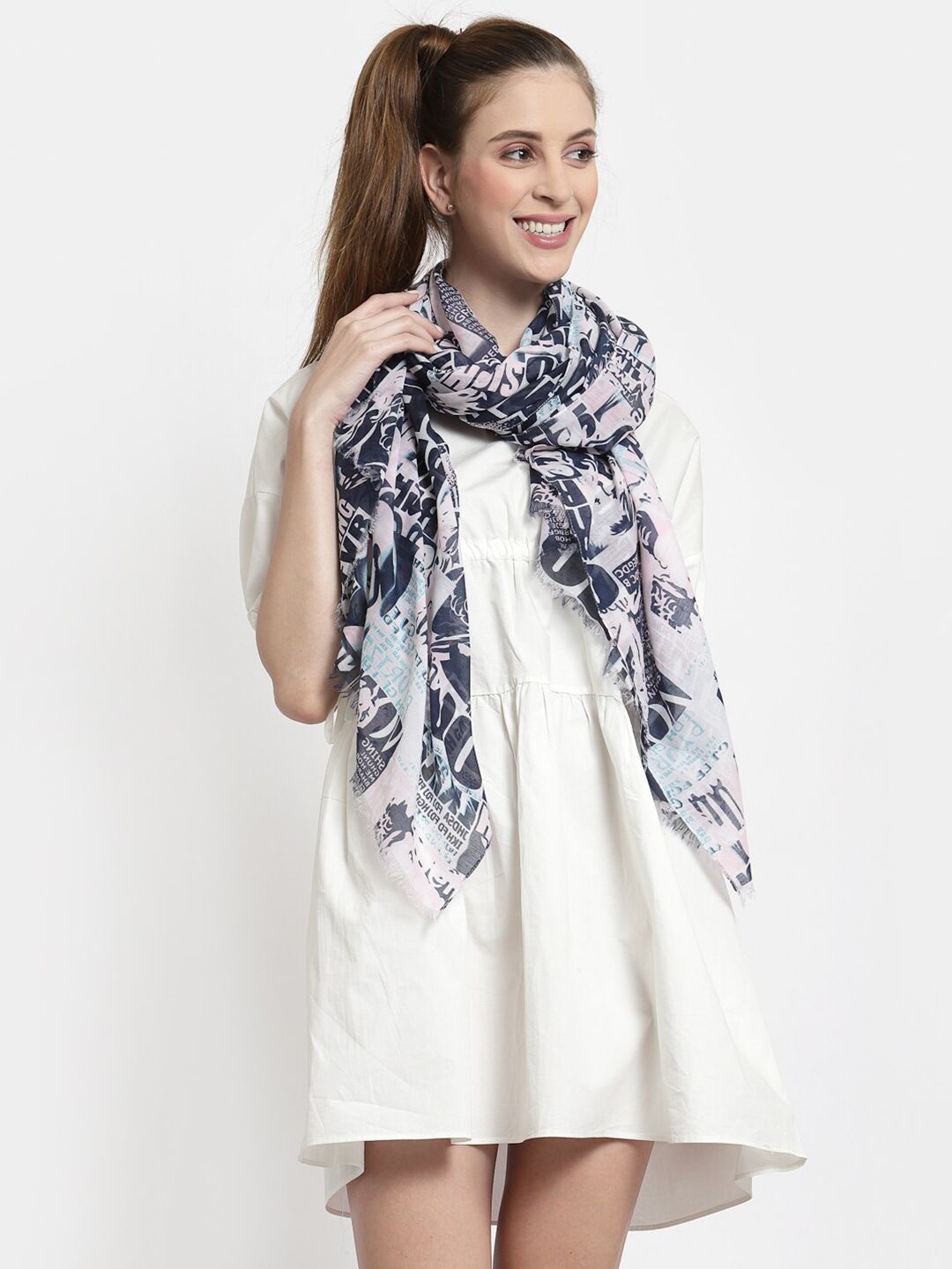 J Style Women Blue & White Printed Stole Price in India