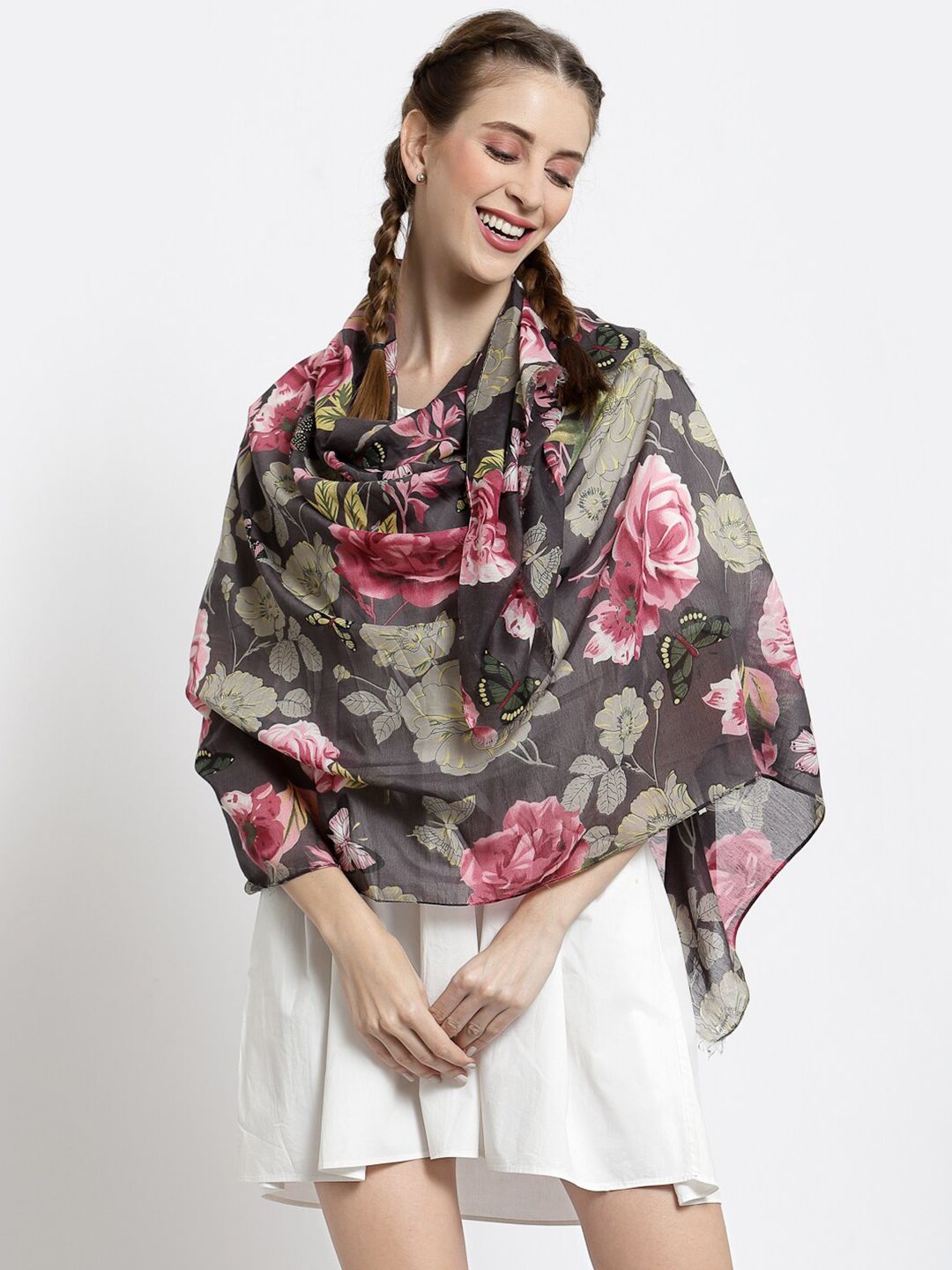 J Style Women Grey & Red Printed Stole Price in India