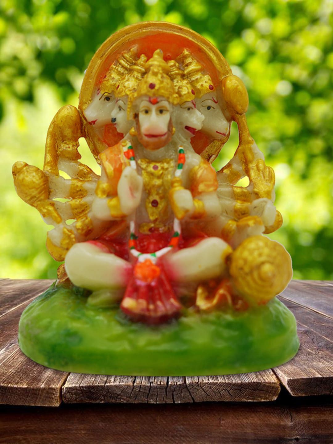 Gallery99 Gold-Toned & Green Hand painted Lord Panchmukhi Hanuman Idol Price in India