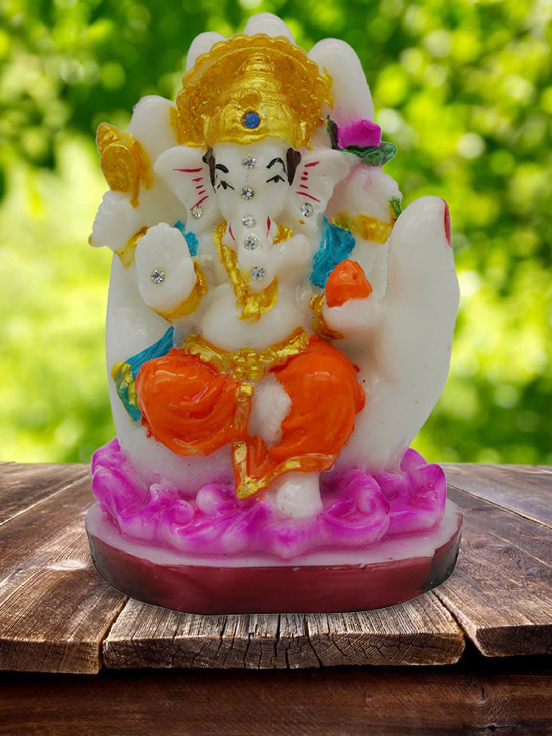 Gallery99 Unisex Multi Showpieces White & Orange Lord Ganapati With Back Hand Idol Showpiece Price in India