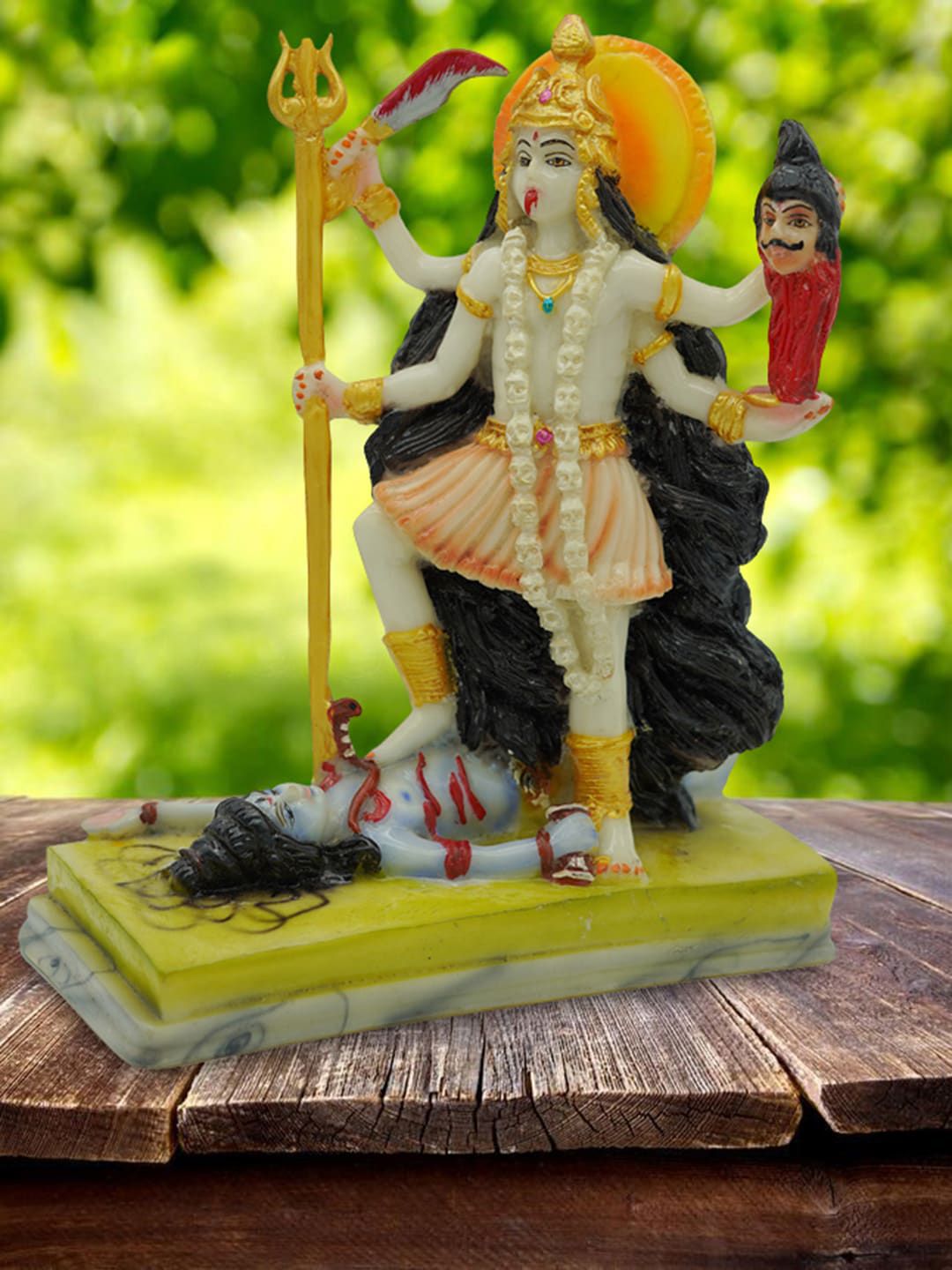 Gallery99 Yellow & White Hand Painted Goddess Kali Mata Idol Showpieces Price in India