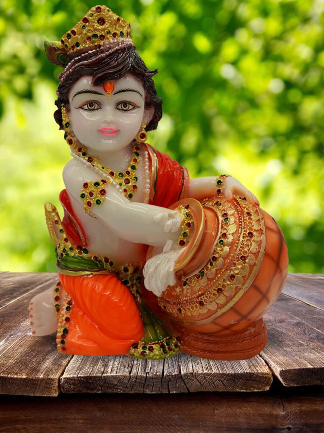 Gallery99 Cream & Green Handpainted Lord Krishna Idol Showpieces Price in India