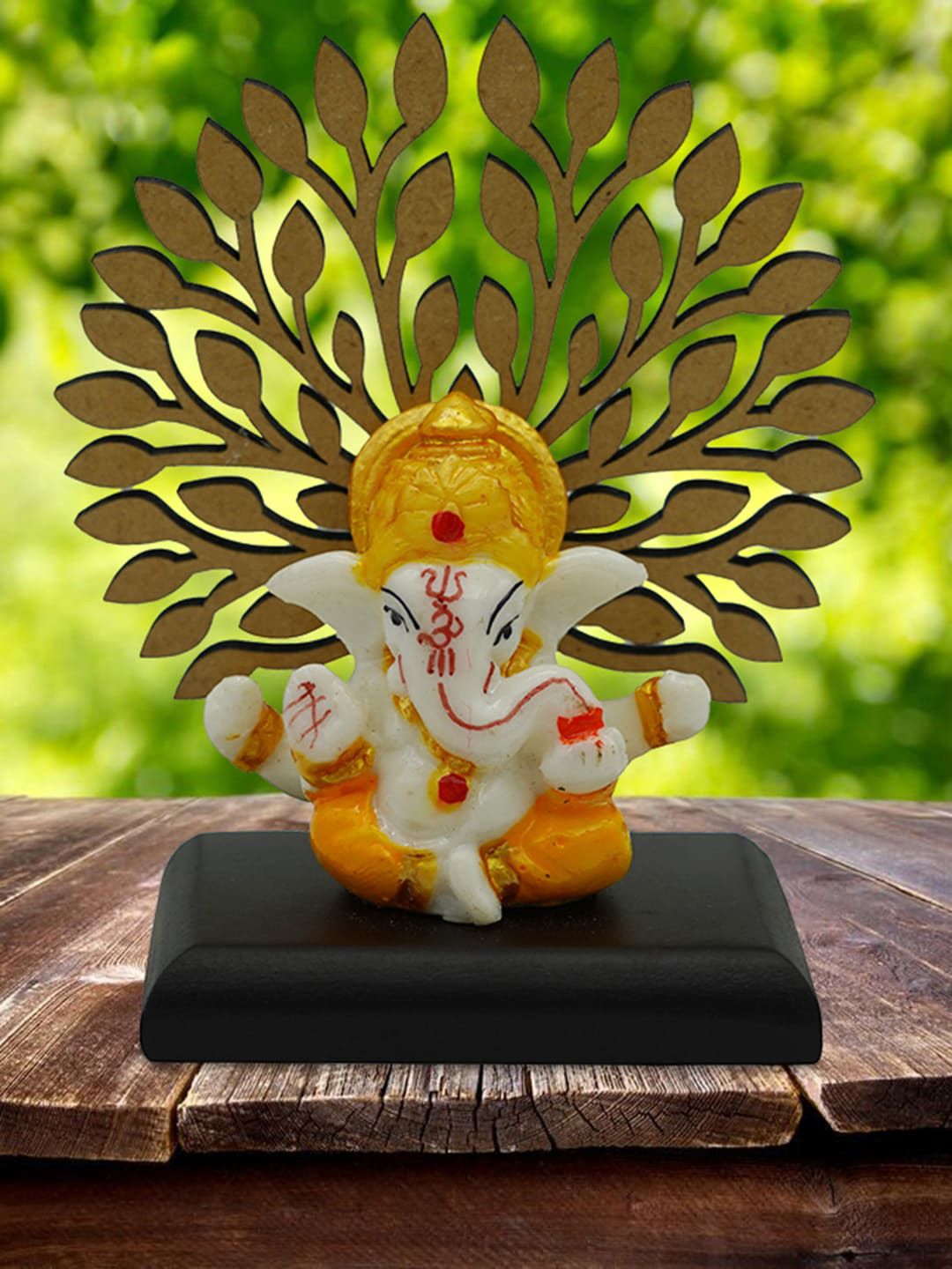 Gallery99 Cream & Black Mukut Ganesha Decorative Idol Showpieces Price in India