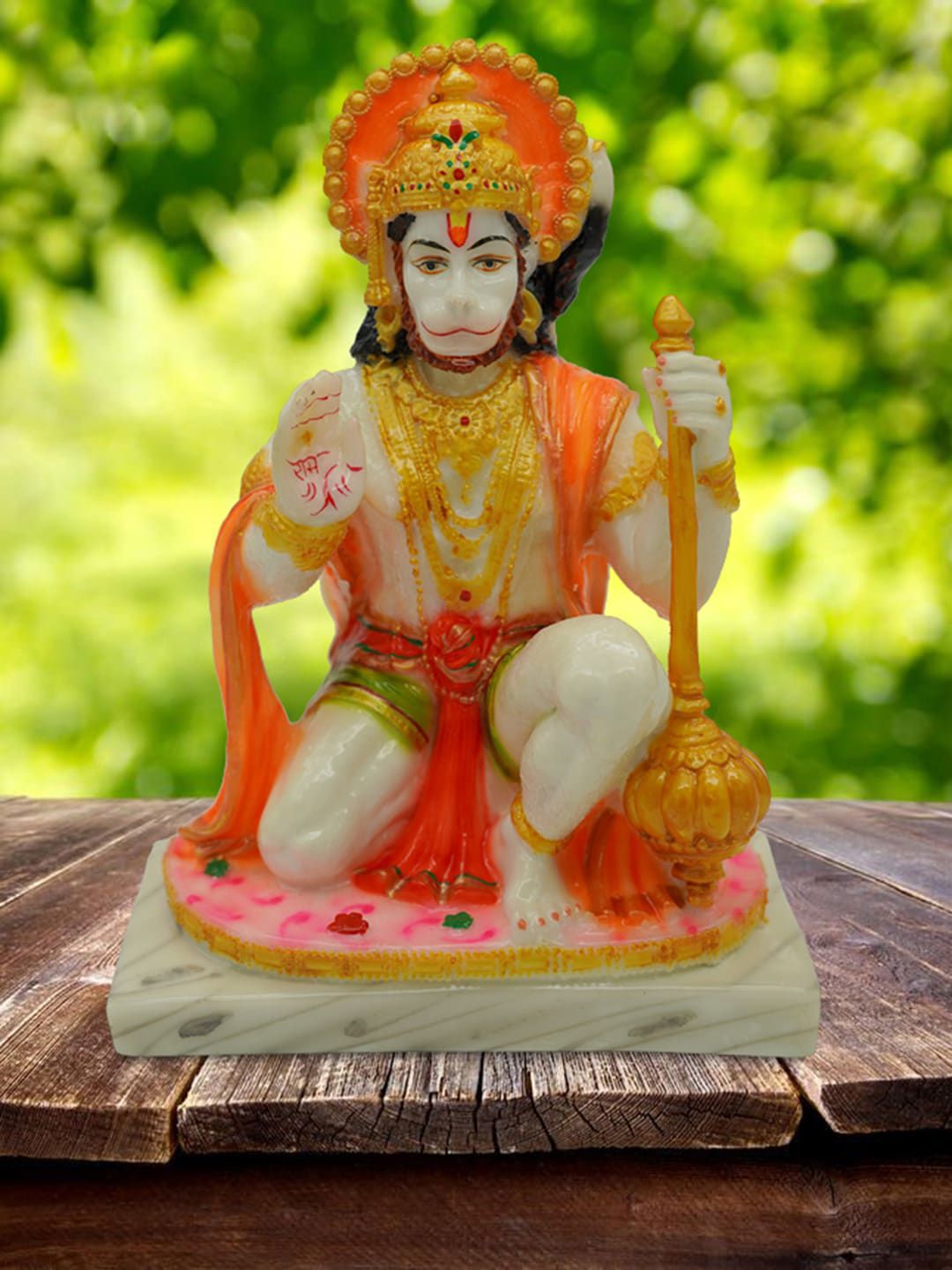 Gallery99 White & Orange Lord Hanuman Giving Blessing Showpiece Price in India
