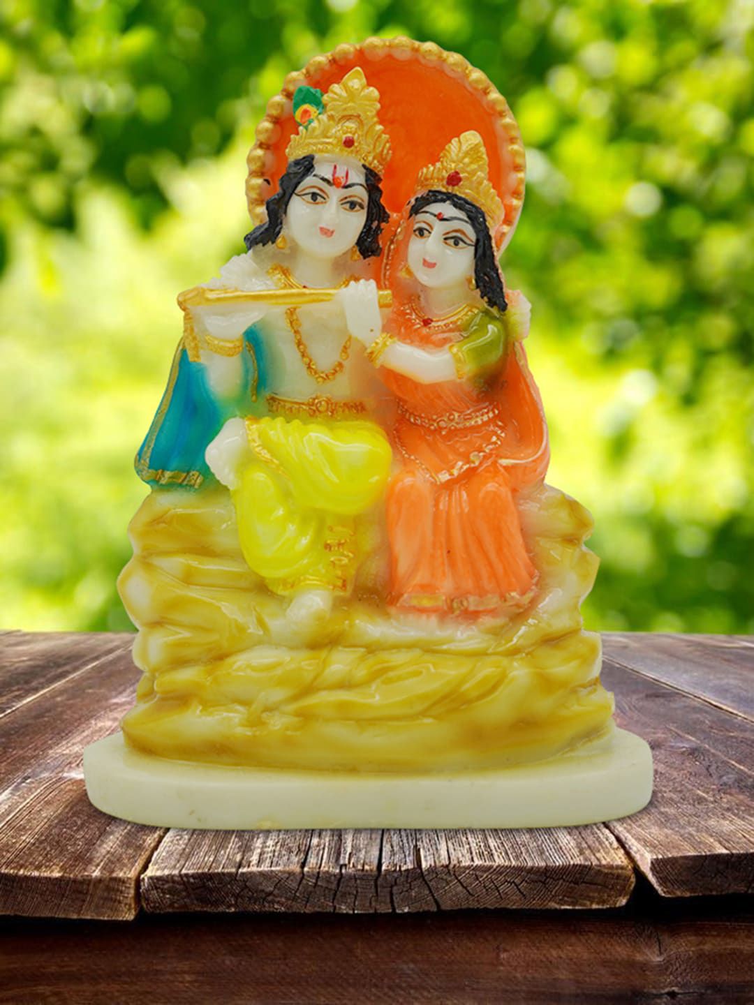 Gallery99 Yellow & Orange Hand Painted Radha Krishna With Flute Showpiece Price in India