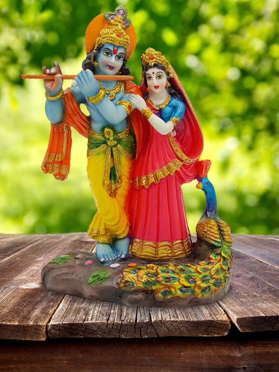 Gallery99 Red & Blue Hand Painted Idol Radha Krishna with Flute Showpieces Price in India