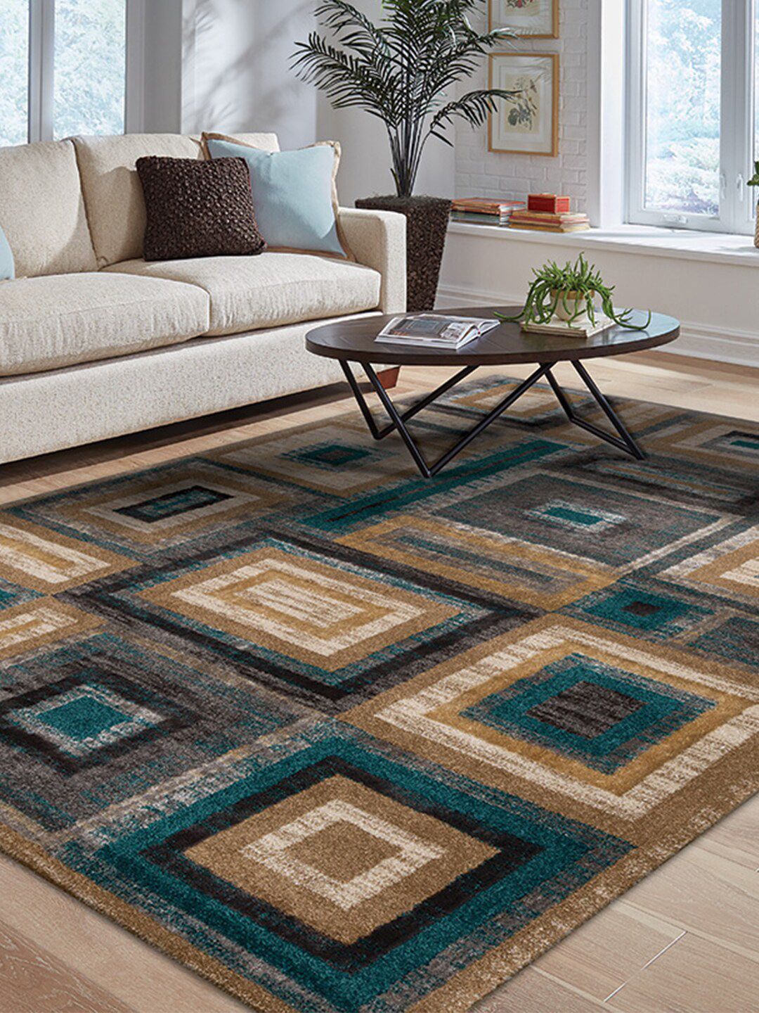 DDecor Grey Geometric Printed Carpet Price in India