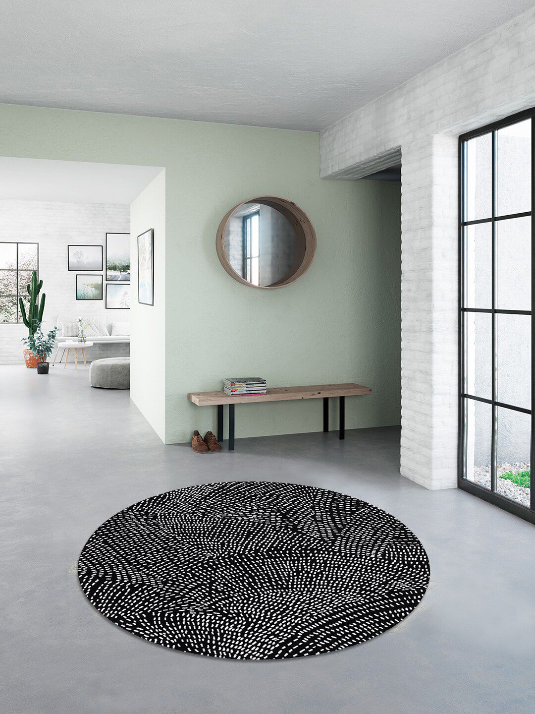DDecor Black & White Abstract Round Contemporary Carpet Price in India