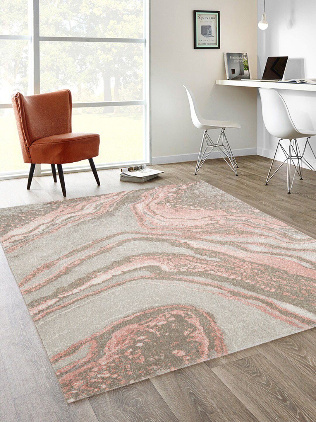 DDecor Grey & Pink Abstract Contemporary Carpet Price in India