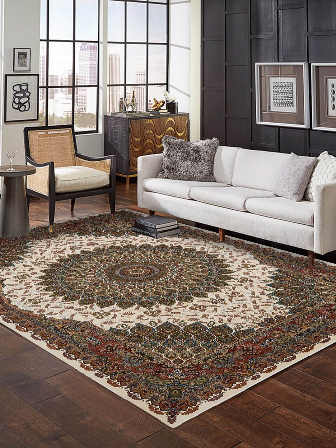 DDecor Brown Ethnic Motifs Printed Carpet Price in India