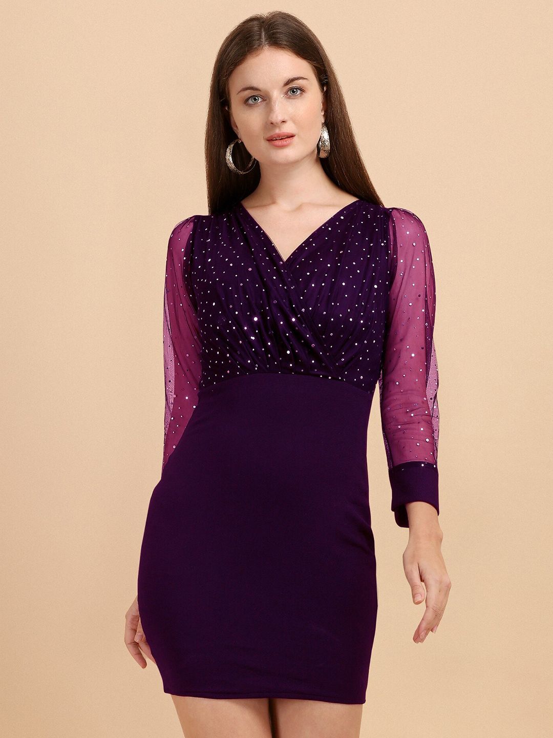 SHEETAL Associates Purple Embellished Net Bodycon Dress Price in India